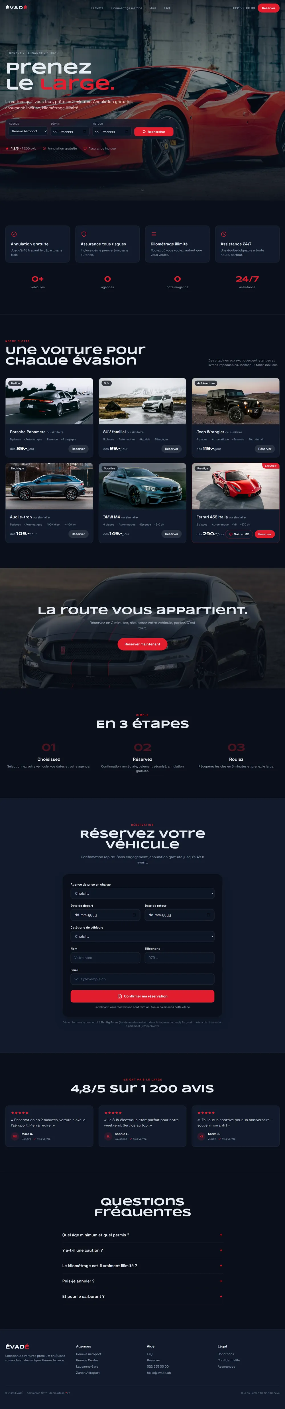 Démo ÉVADÉ — location de voitures premium, page complète