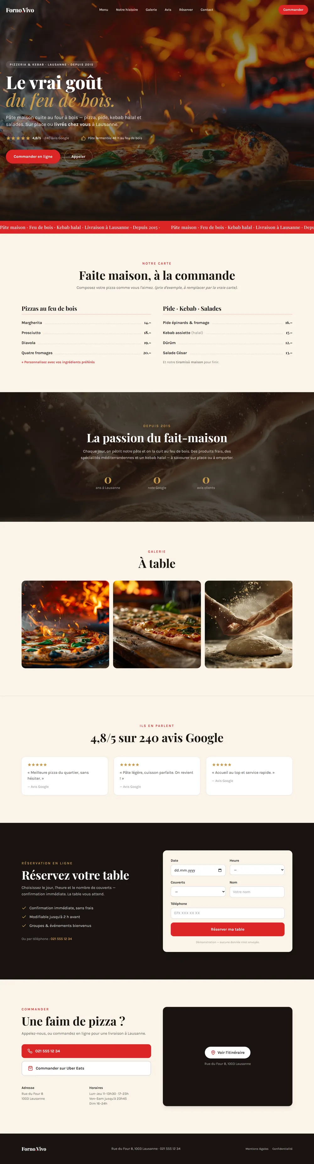 Démo Forno Vivo — pizzeria, page complète