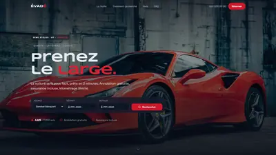Page d&rsquo;accueil de la d&eacute;mo &Eacute;VAD&Eacute;&nbsp;: &laquo;&nbsp;Prenez le large&nbsp;&raquo;, une voiture rouge et le formulaire de r&eacute;servation.